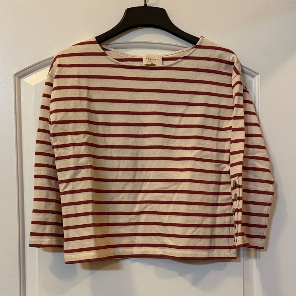 Sezane Red and Cream Striped Long Sleeve Top